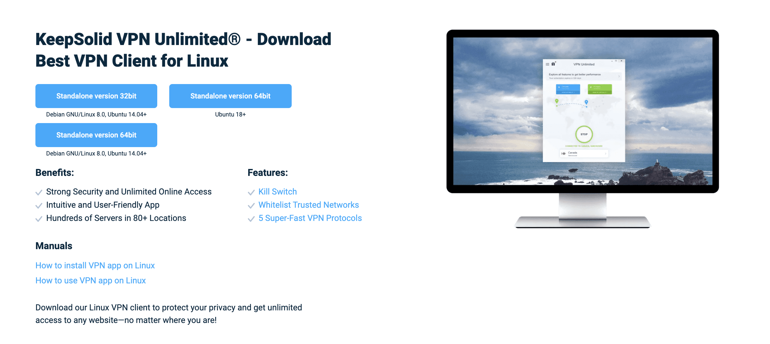 Download the KeepSolid VPN Unlimited application on your Linux device