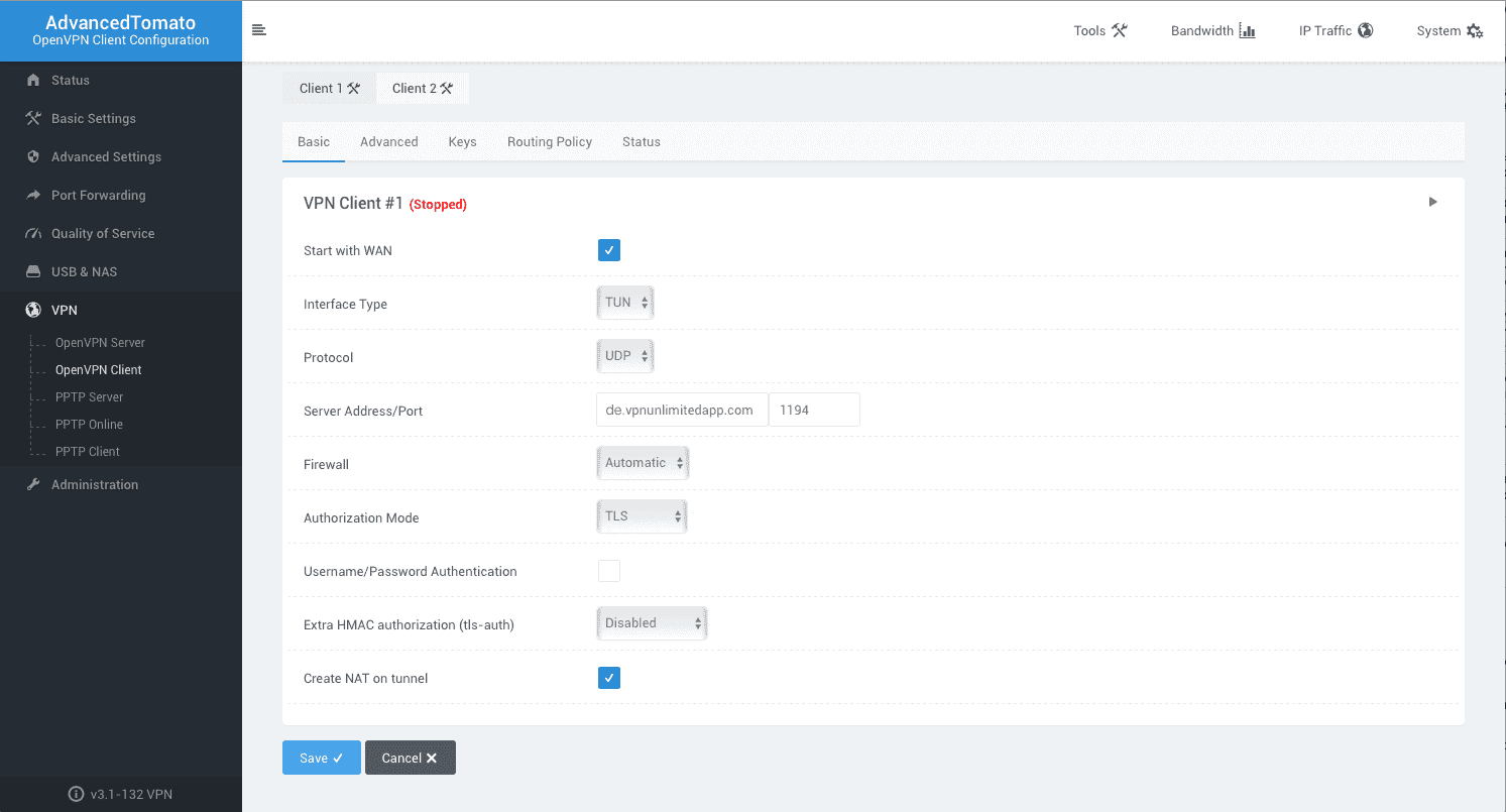 OpenVPN client configuration for tomato router. KeepSolid VPN Unlimited. Settings 1