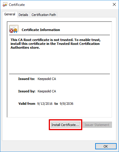 IKEv2 configuration guide for Windows PC - Install Certificate