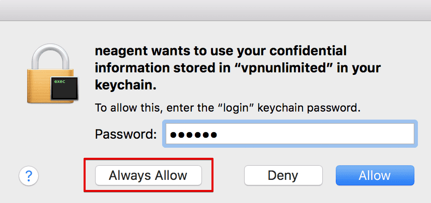 How to use the VPN app on macOS - Next, you need to allow neagent to access your KeyChain
