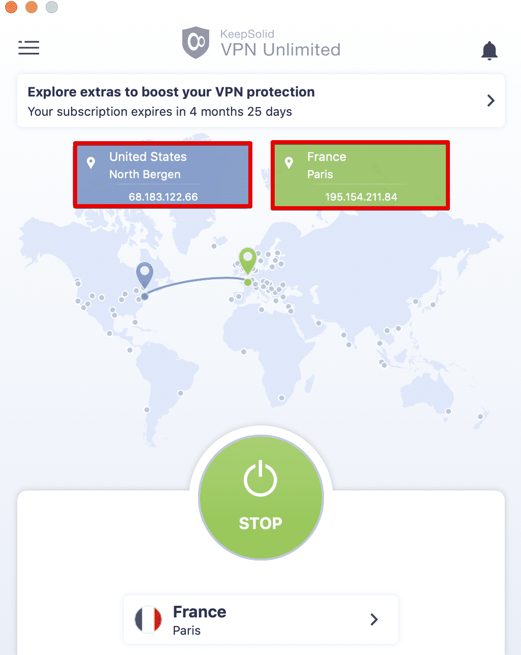 VPN on Mac by KeepSolid - Real and Virtual IP on main screen