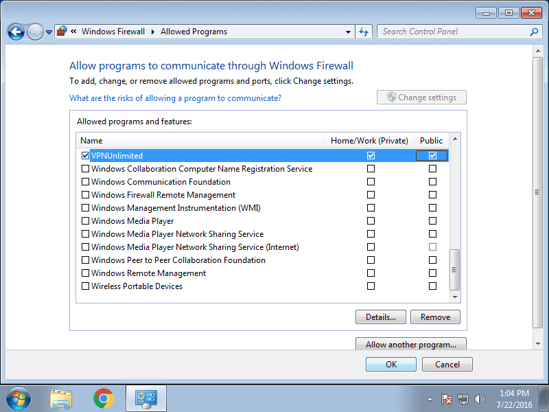 How to install VPN App on Windows 7 - Click Change settings and tick both checkboxes for VPN Unlimited